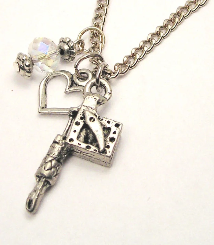 women's necklaces sapphire crystal -Tattoo Gun Machine Necklace with Small Heart