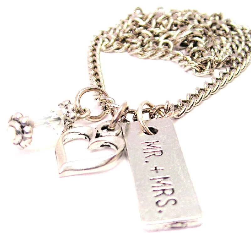 women's necklaces pendant style -Mr And Mrs Tab Necklace with Small Heart