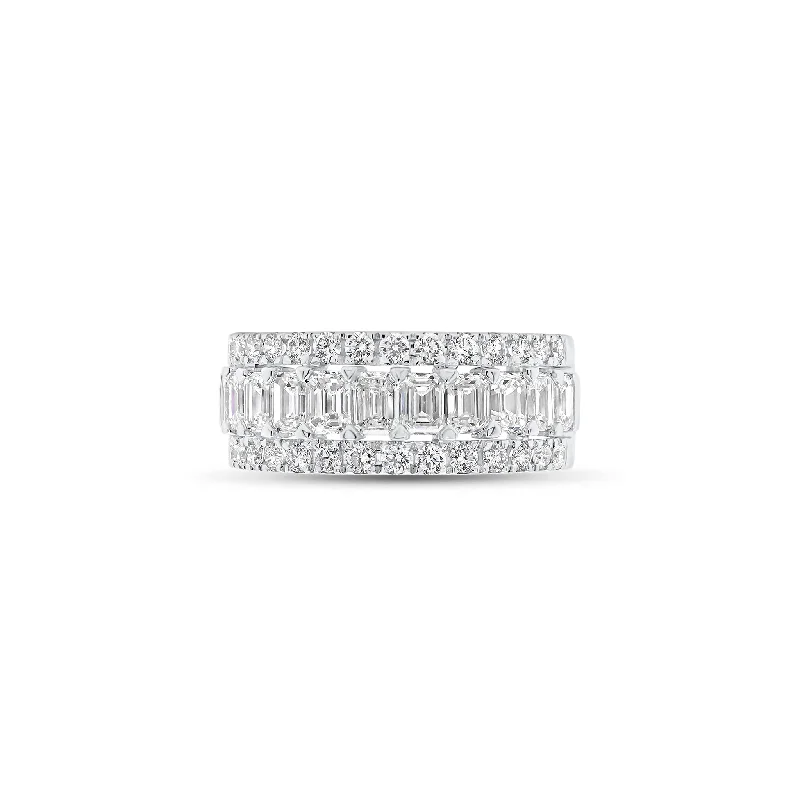 women's engagement rings sapphire center stone -Emerald-Cut & Round Diamond Half-Way Wedding Band