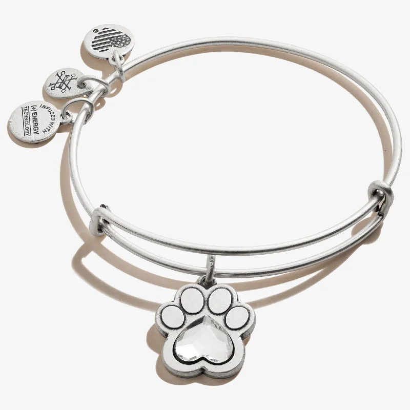 women's bracelets silver -Crystal Paw Prints of Love Charm Bangle