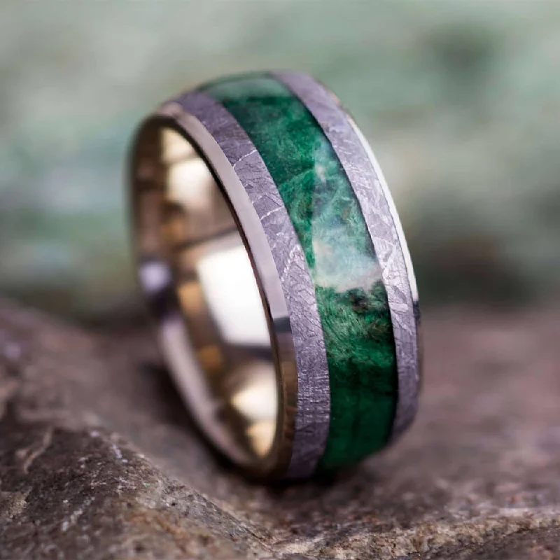 women's engagement rings antique design -Meteorite & Green Wood Men's Wedding Band