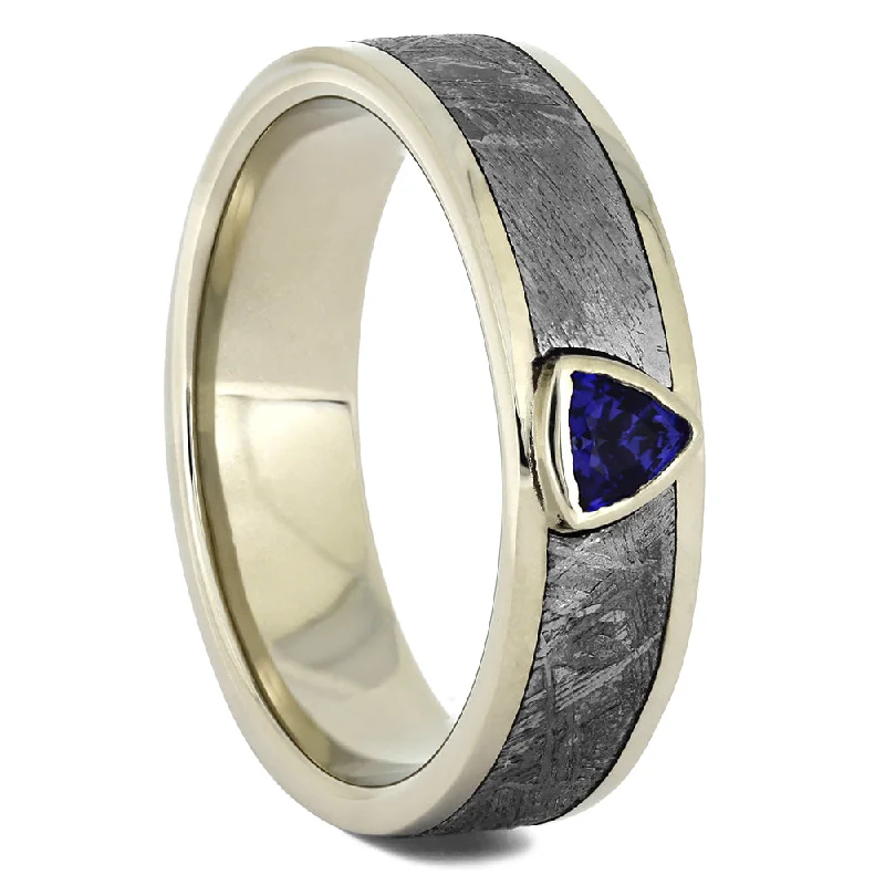 women's engagement rings best seller -Sapphire and Meteorite Wedding Band in Polished Gold