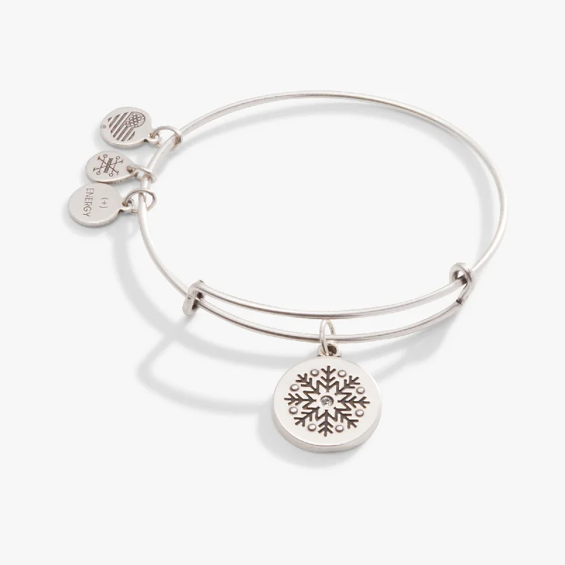 women's bracelets gemstone halo -Etched Snowflake Charm Bangle