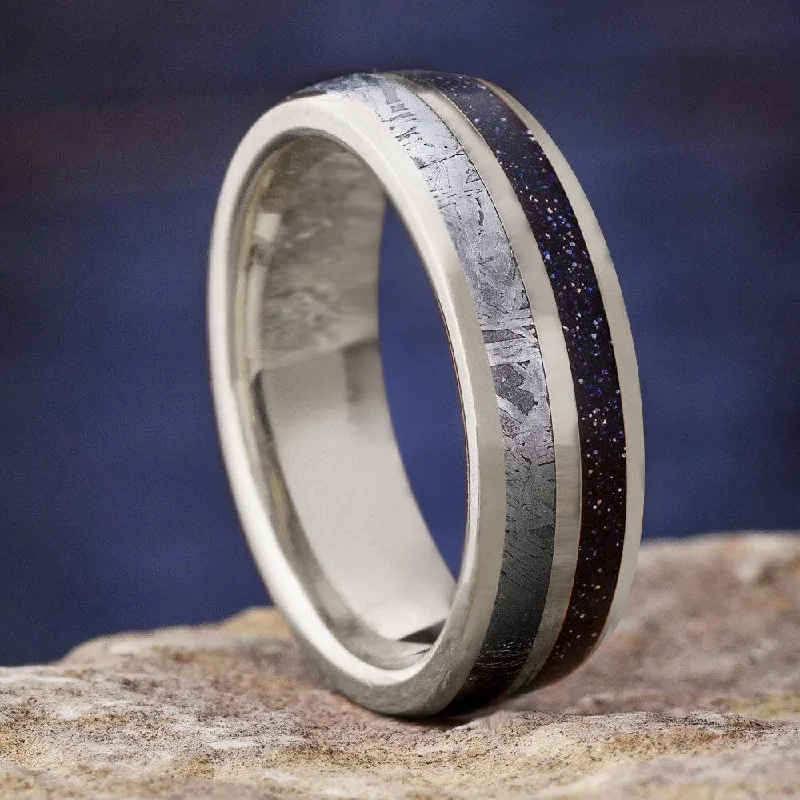 women's engagement rings elegant setting -Meteorite & Blue Goldstone Wedding Band