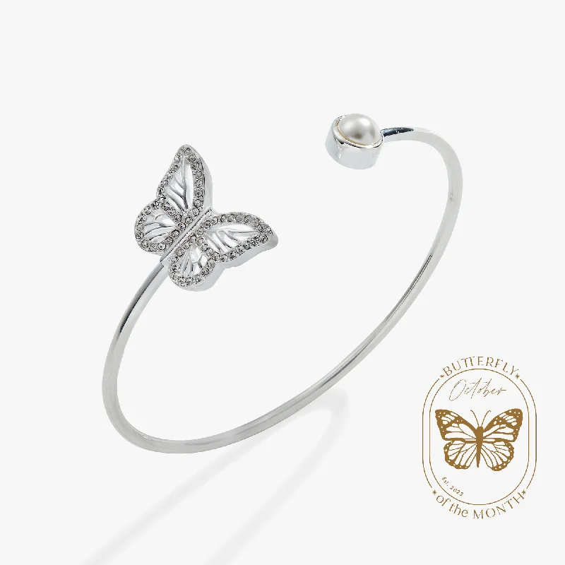 women's bracelets perfect for gifting -Crystal Butterfly + Pearl Flex Cuff Bracelet