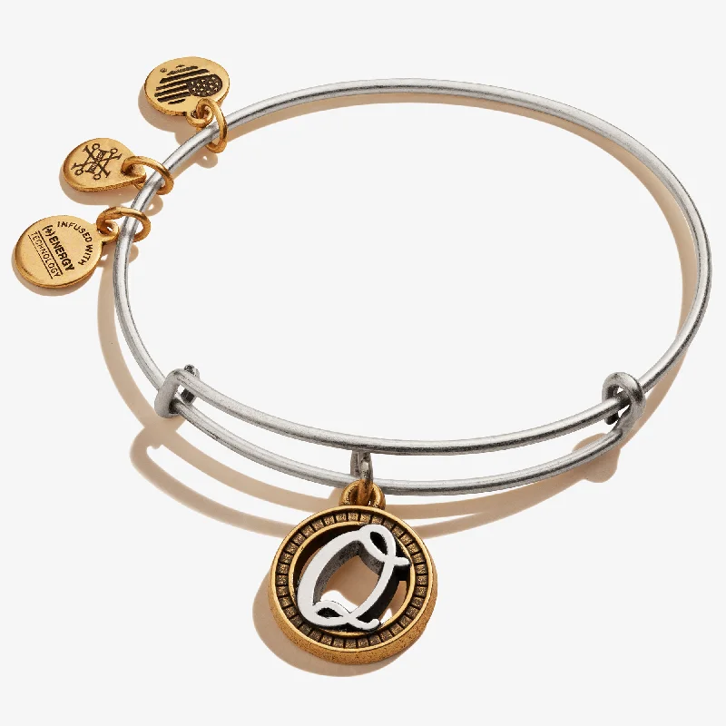 women's bracelets rose gold -Initial Q Charm Bangle, Two-Tone