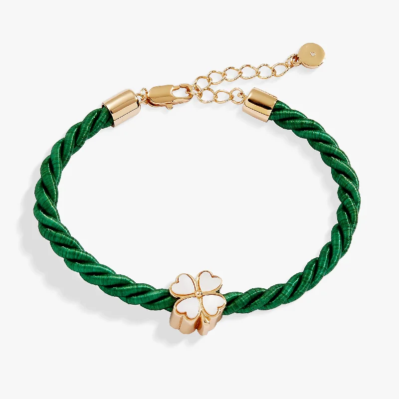 women's bracelets delicate chain -Four Leaf Clover Cord Bracelet