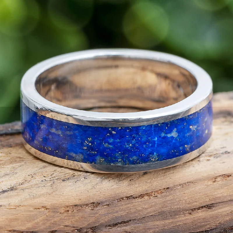 women's engagement rings matching wedding band -Men's Lapis Lazuli Wedding Band