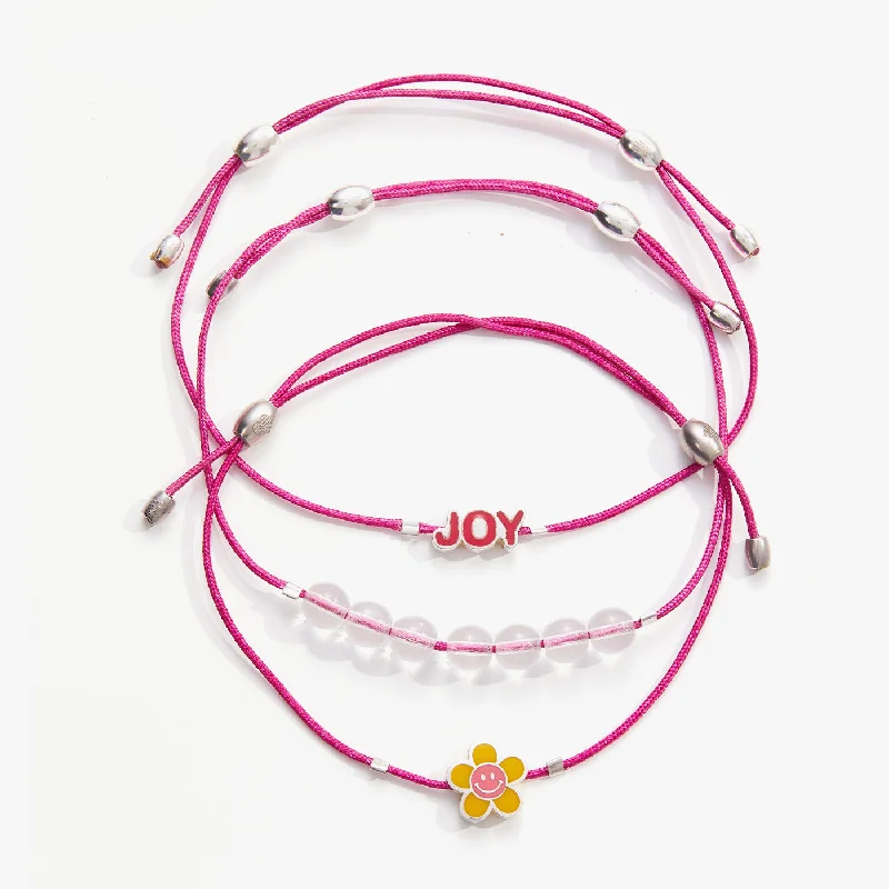 women's bracelets trendy look -Joy Flower Cord Bracelets, Set of 3