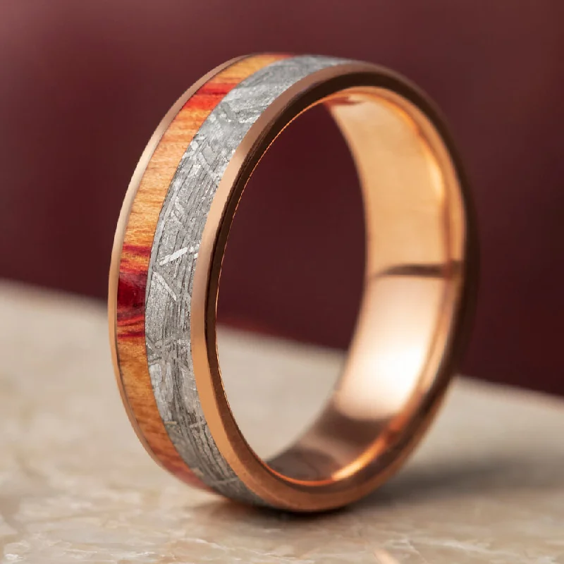 women's engagement rings square halo -Meteorite & Exotic Wood Men's Wedding Band, Tulipwood Ring