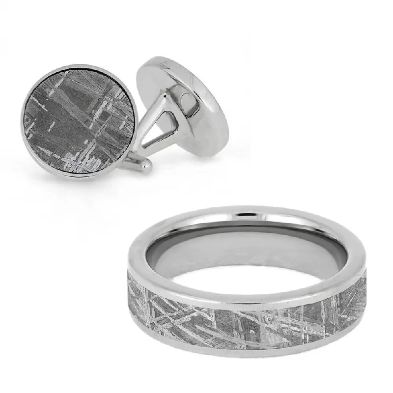 women's engagement rings wedding set -Meteorite Wedding Band And Cuff Links Set