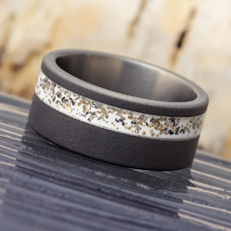 women's engagement rings art deco style -Sandblasted Titanium Wedding Band with White Stardust™