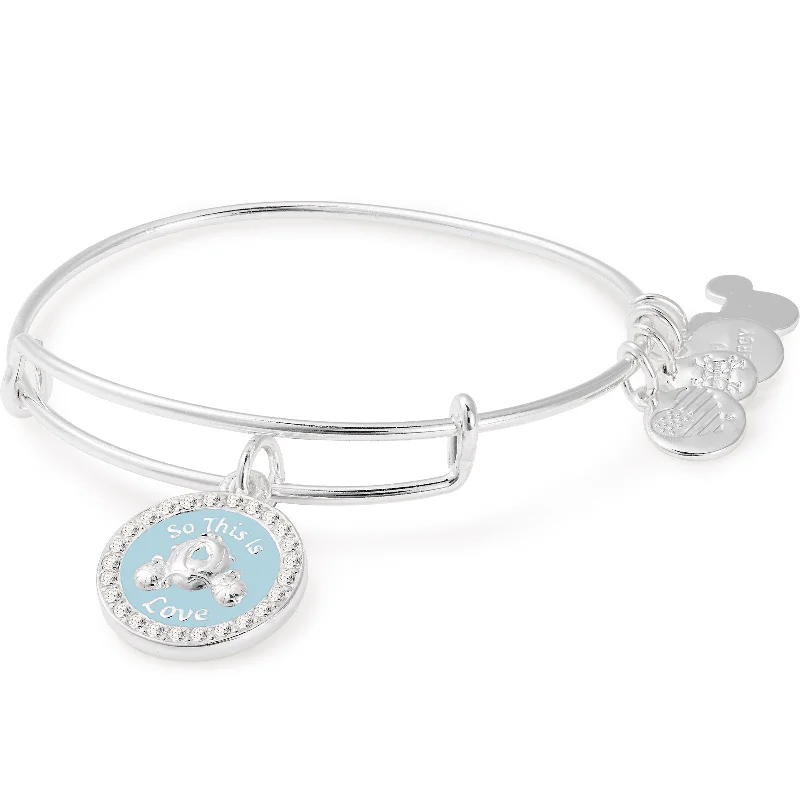 women's bracelets engraved love message -Disney® Cinderella "So This Is Love" Bridal Charm Bangle