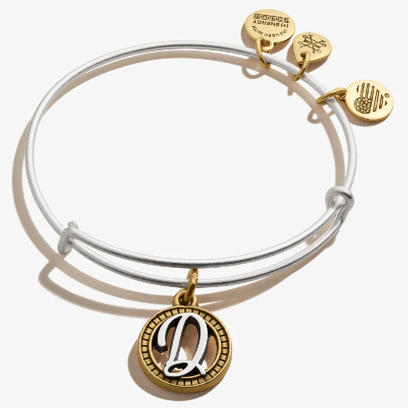 women's bracelets handmade luxury design -Initial D Charm Bangle, Two-Tone