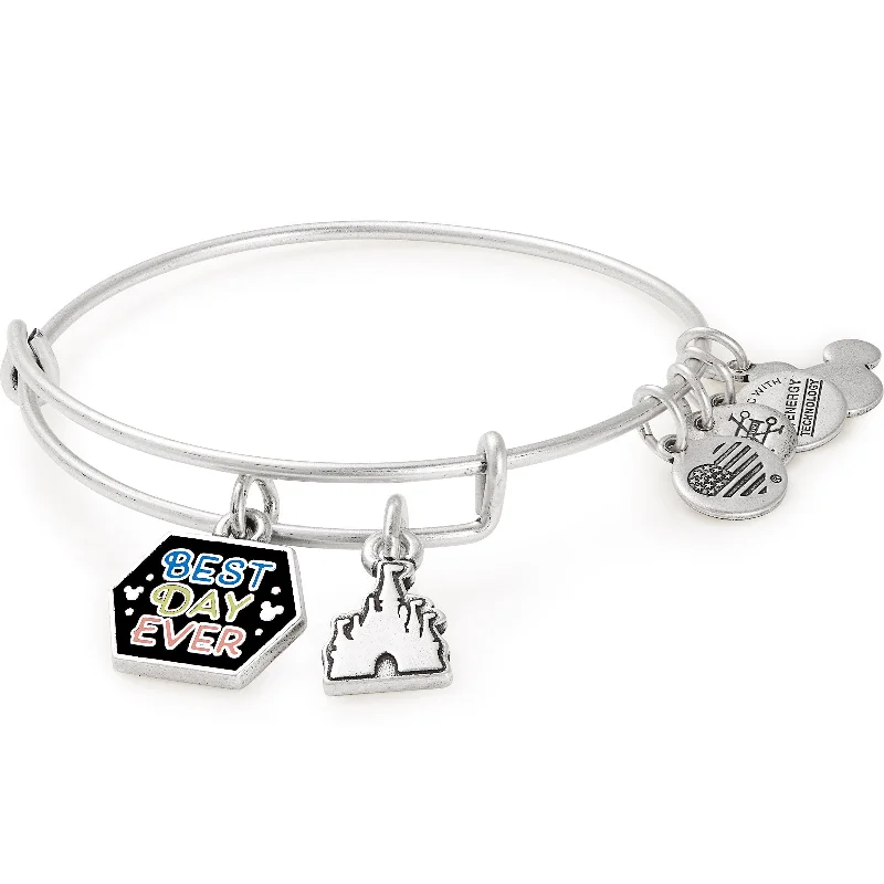 women's bracelets gemstone halo -Disney® Castle 'Best Day Ever' Duo Charm Bangle