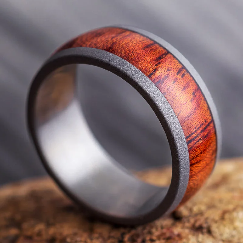 women's engagement rings with vintage diamond -Leopard Wood Wedding Band, Sandblasted Titanium Ring