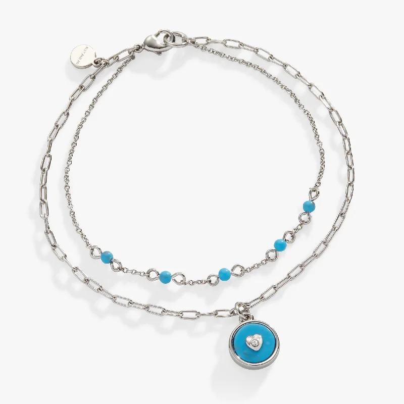 women's bracelets sapphire -Heart Double Row Bracelet, Reconstituted Turquoise