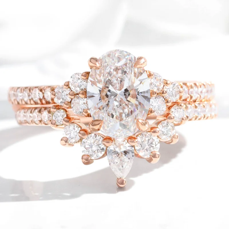 women's engagement rings rose gold -1.94 Ct. Oval Lab Diamond 3 Stone Ring Set w/ Crescent Wedding Band in Stella Setting