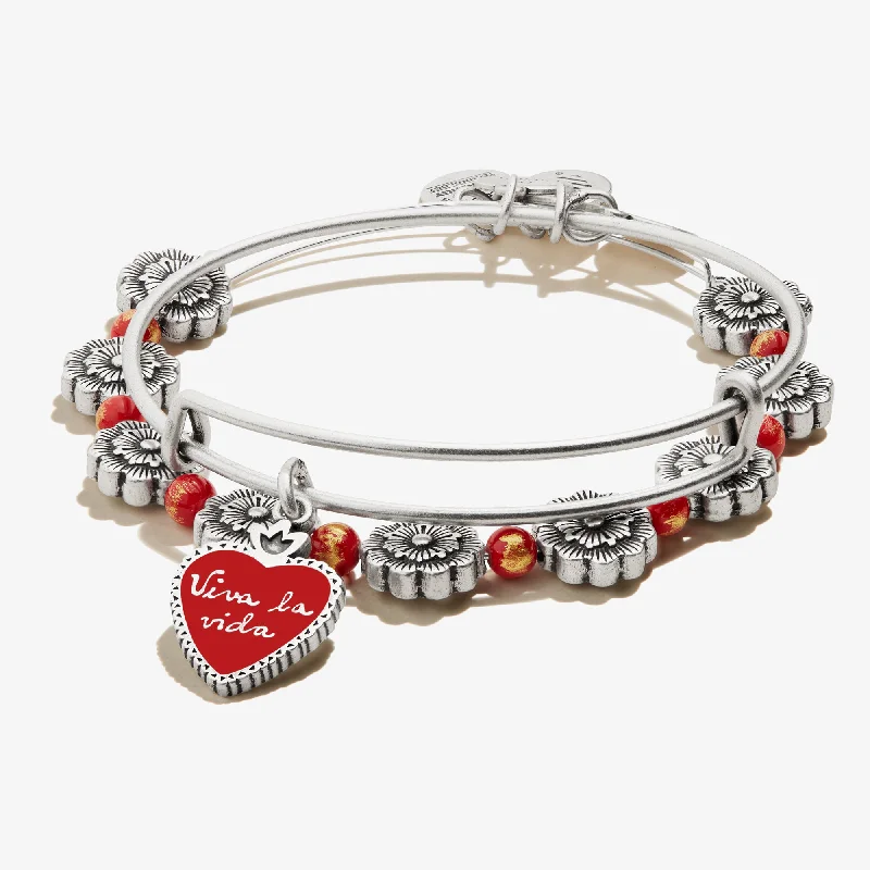 women's bracelets crystal accent -Frida Kahlo 'Viva la Vida' Sacred Heart Charm Bangle, Set of 2