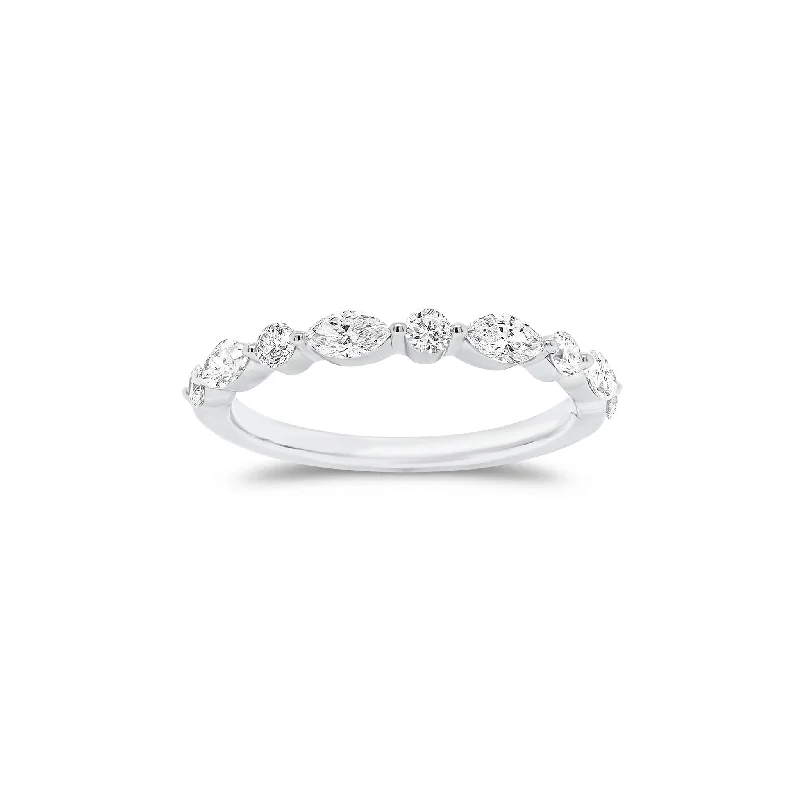 women's engagement rings with pave diamonds -Marquise-Shaped & Round Diamond Wedding Band