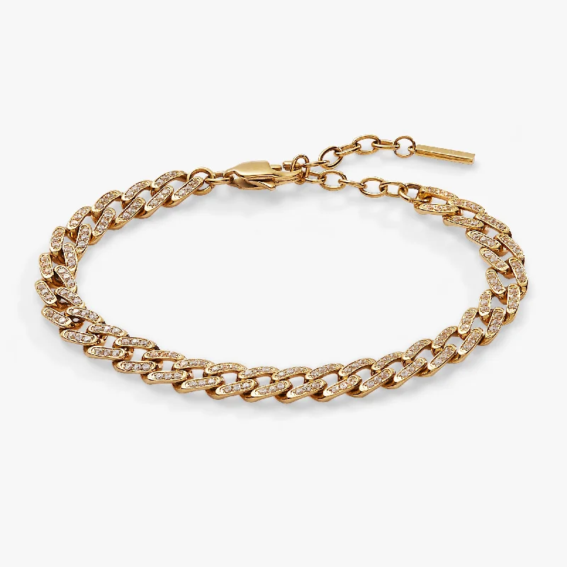 women's bracelets gold -Crystal Pave Curb Chain Bracelet