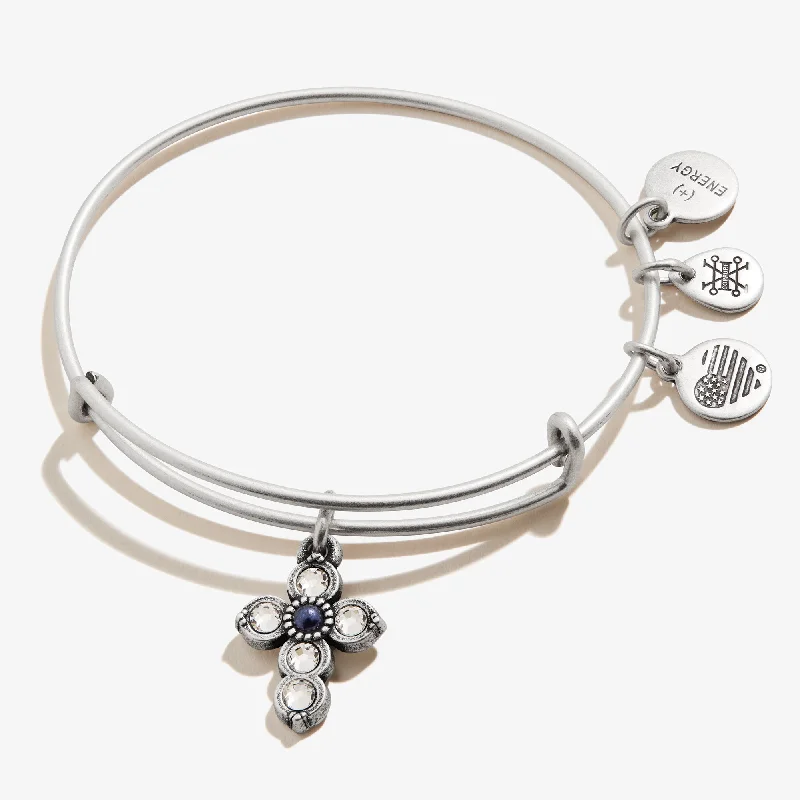 women's bracelets floral engraving -Cross Charm Bangle, Pearl Infusion