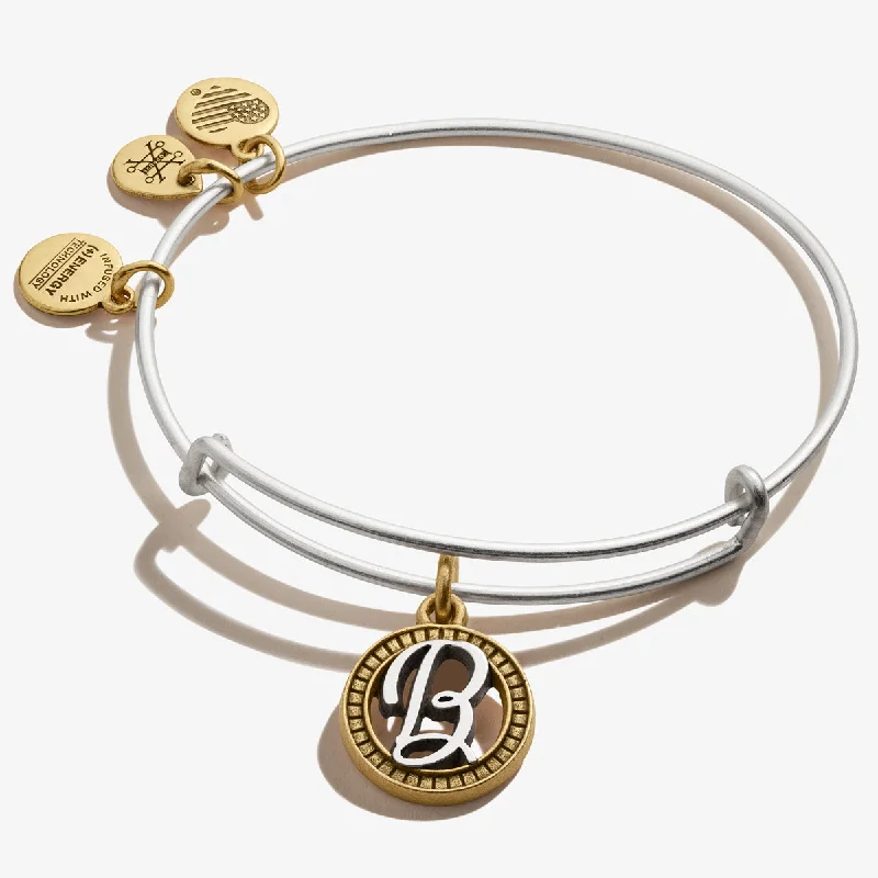 women's bracelets delicate twisted design -Initial B Charm Bangle, Two-Tone