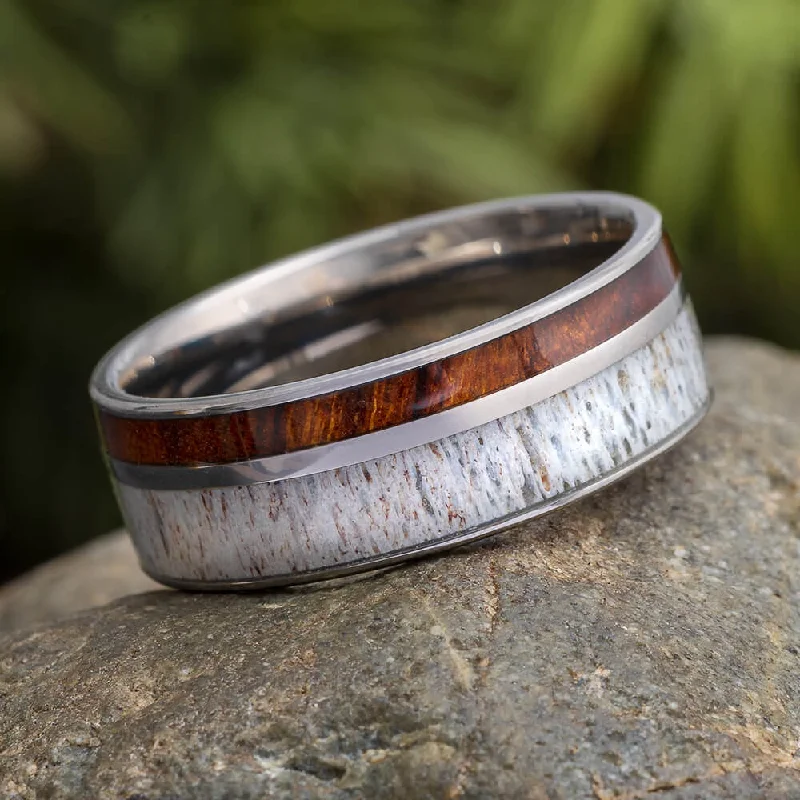 women's engagement rings designer brand -Ironwood & Deer Antler Men's Wedding Band