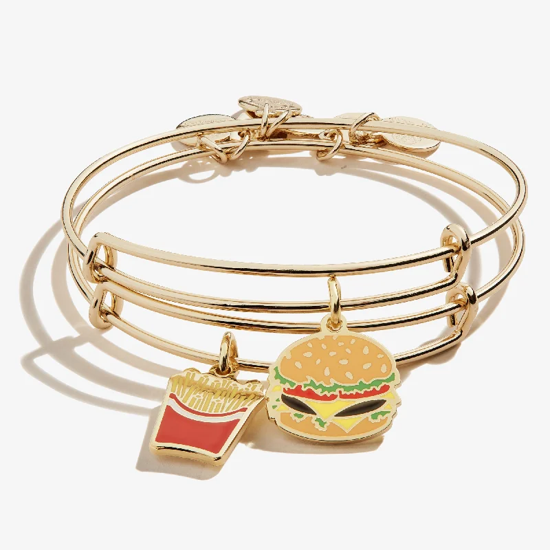 women's bracelets nature inspired -Hamburger + Fry Charm Bangles, Set of 2