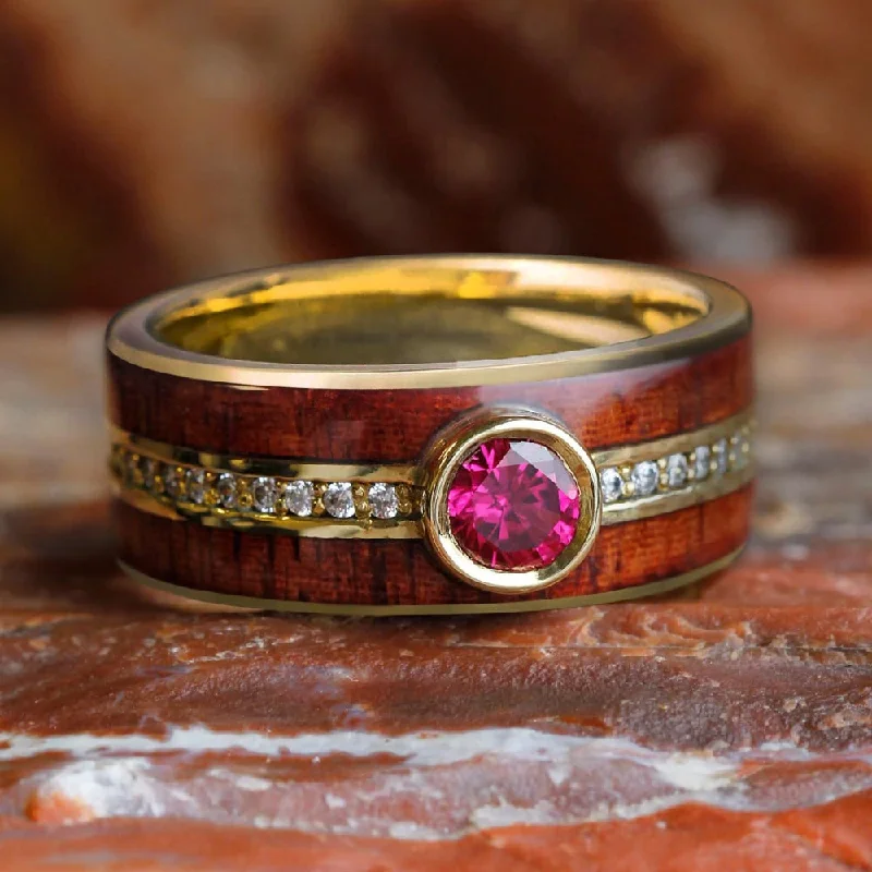 women's engagement rings unique and custom -Ruby & Rosewood Wedding Ring With Diamond Band