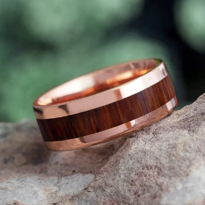 women's engagement rings halo setting -Ironwood Wedding Band In Solid Gold, Handmade Wooden Ring