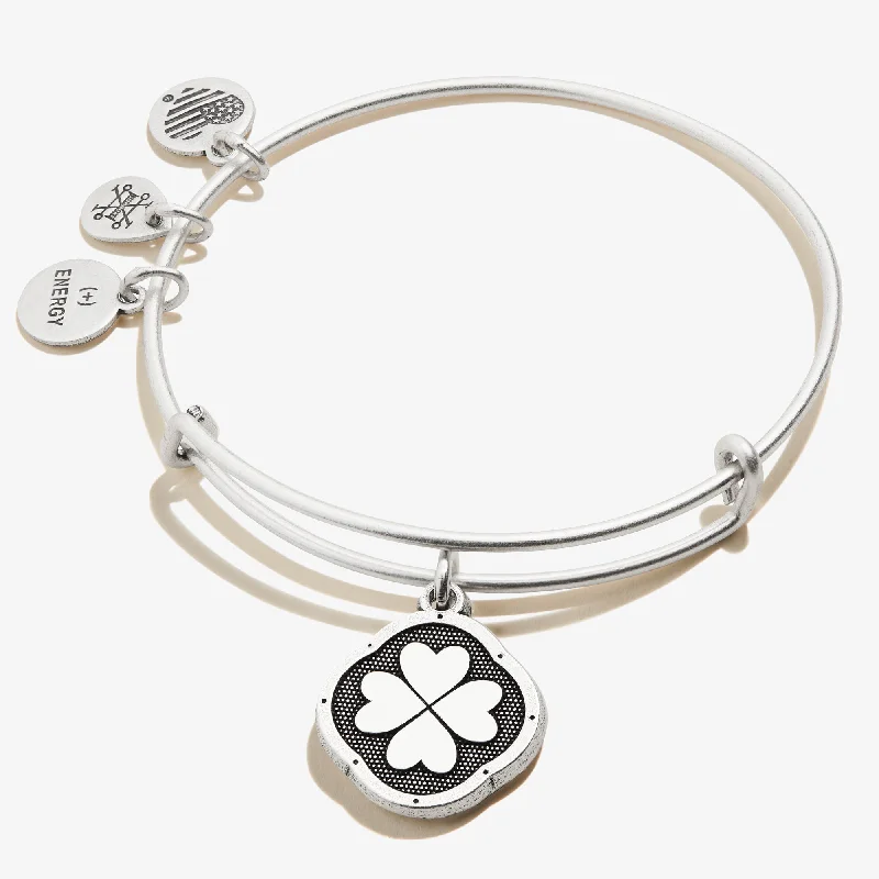 women's bracelets adjustable size -Four Leaf Clover Charm Bangle, 'Sweet Serendipity'