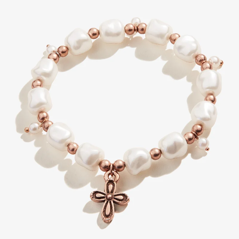 women's bracelets opal gemstone -Cross Pearl Stretch Bracelet