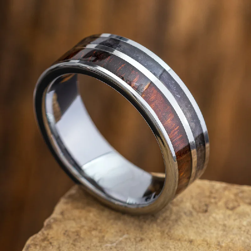 women's engagement rings princess cut -Obsidian Men's Wedding Band With Ironwood