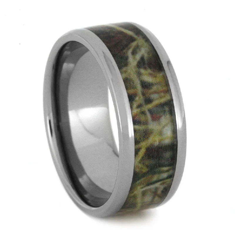 women's engagement rings antique design -Titanium Wedding Band with Wetland Camouflage Inlay