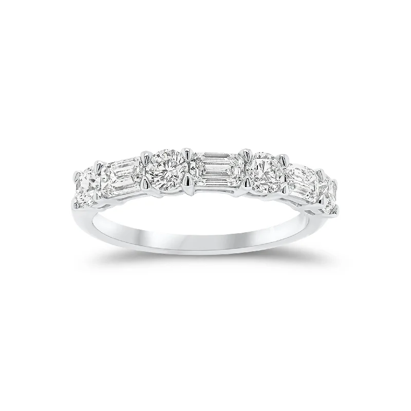 women's engagement rings with diamond accents -Round & Emerald-Cut Diamond Wedding Band