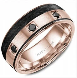 women's engagement rings oval shape -14K Rose Gold Black Diamond and Black Carbon Wedding Band