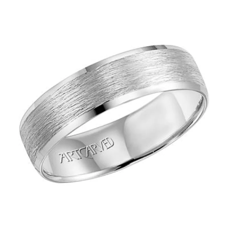 women's engagement rings affordable -Men's 6mm Flat Bevel Edge Carved Wedding Band 