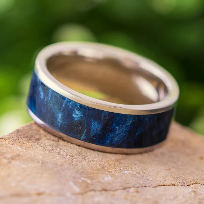 women's engagement rings princess halo -Blue Wood Wedding Band in Solid Gold