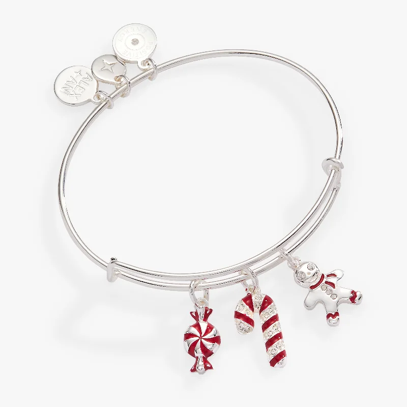 women's bracelets bold statement -Holiday Candy Cane Charm Bangle