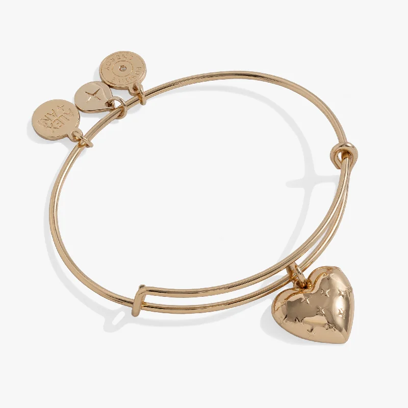 women's bracelets silver -Gold Metal Heart Charm Bangle