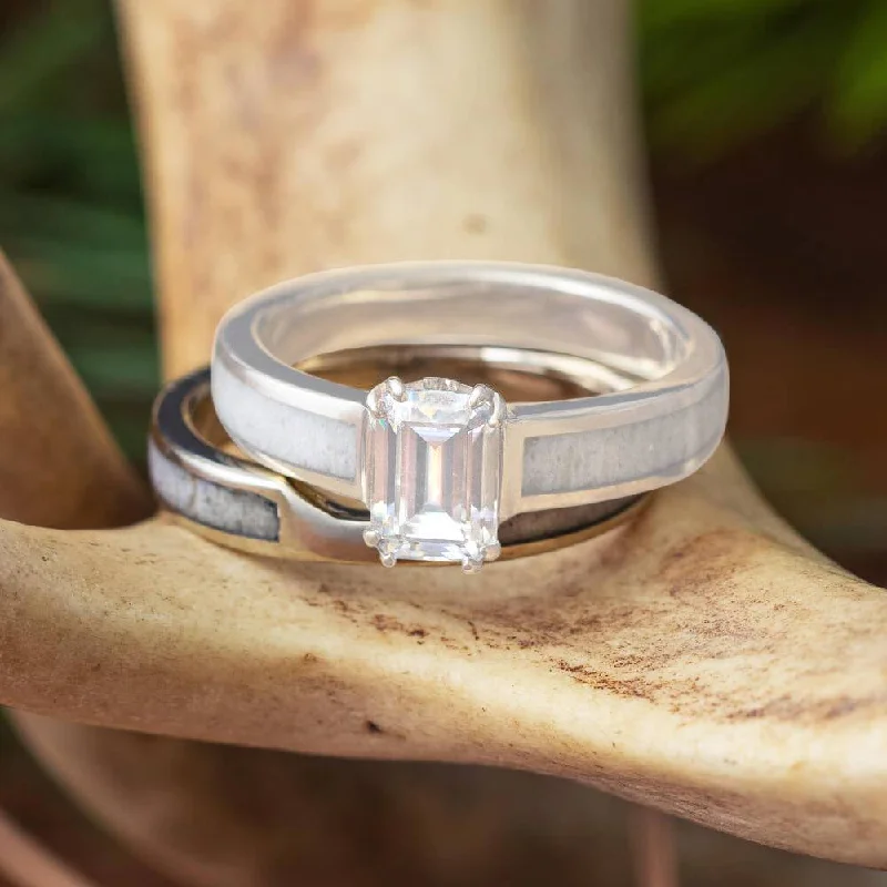 women's engagement rings modern design -Custom Women's Wedding Band with Antler Inlay