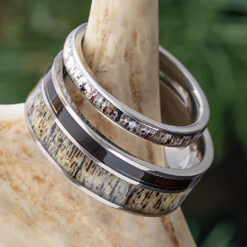 women's engagement rings diamond -His & Hers Matching Deer Antler Wedding Band Set