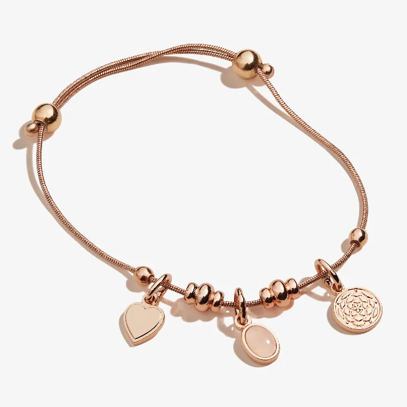 women's bracelets bangle with charms -Heart + Rose Quartz Gemstone Multi-Charm Bracelet