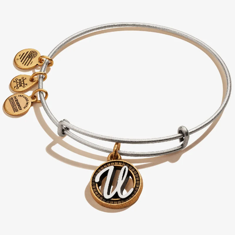 women's bracelets ruby -Initial U Charm Bangle, Two-Tone