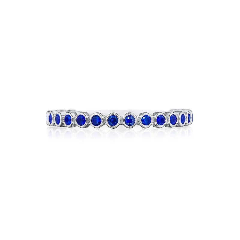 women's engagement rings simple and elegant -Tacori Sculpted Crescent 18k Bezel Droplet Sapphire Wedding Band