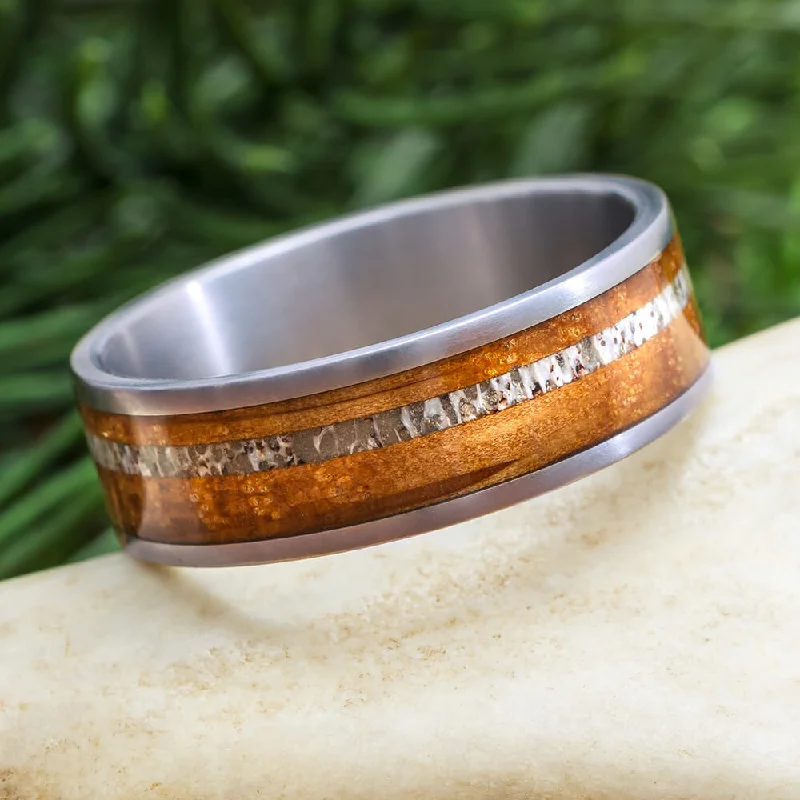 women's engagement rings statement piece -Wood and Antler Wedding Band in Matte Titanium