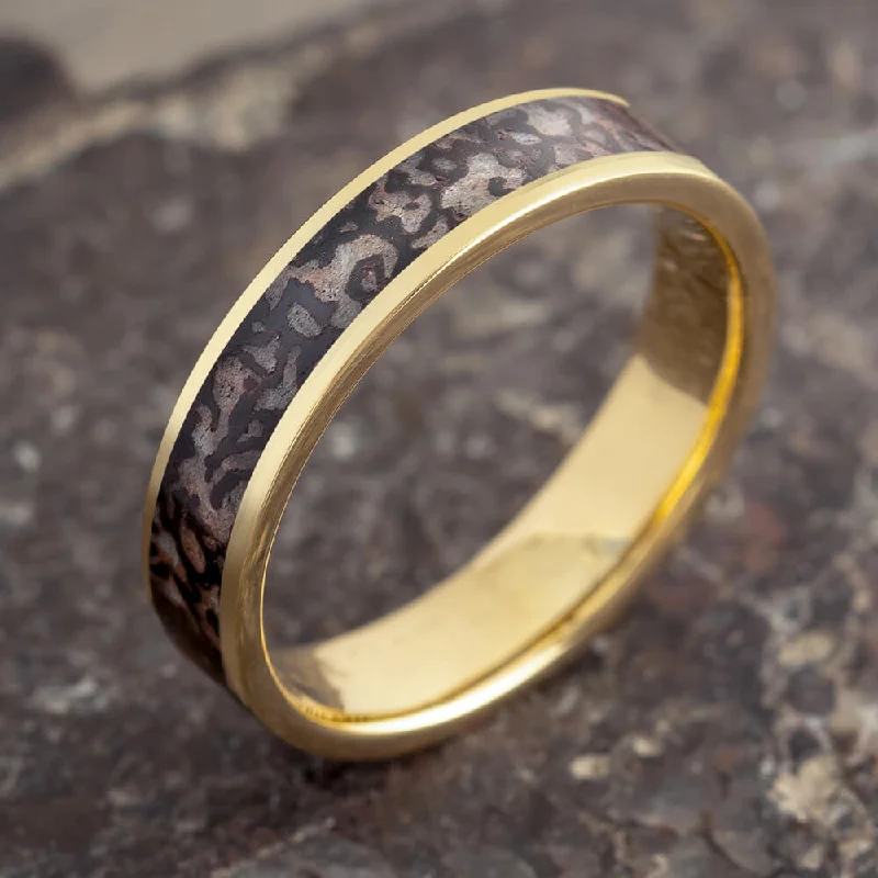 women's engagement rings classic solitaire -Fossilized Dinosaur Bone & Gold Men's Wedding Band