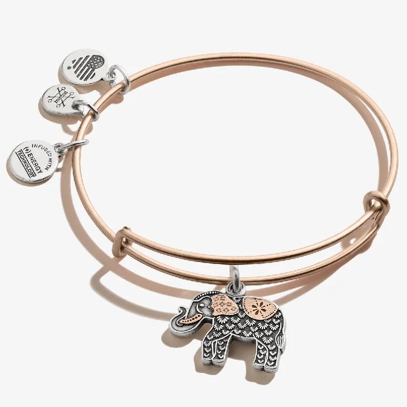 women's bracelets mother of pearl -Elephant Charm Bangle, Two-Tone