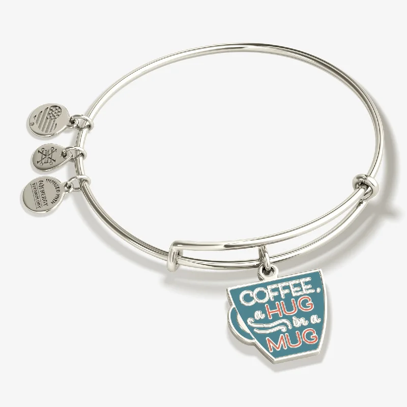 women's bracelets sapphire -Coffee, A Hug in a Mug' Charm Bangle Bracelet